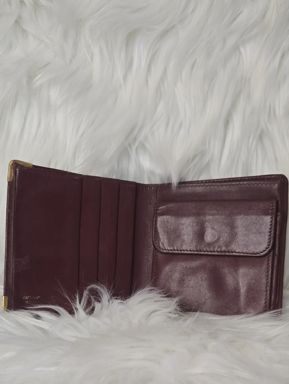 Cartier Vintage Burgundy Bi-fold Wallet With Coin Pocket